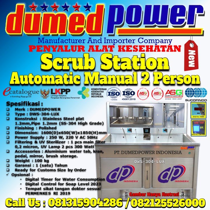 Scrub Station 2 Person Automatic Manual Deluxe DWS-304-LUX Merek DUMEDPOWER